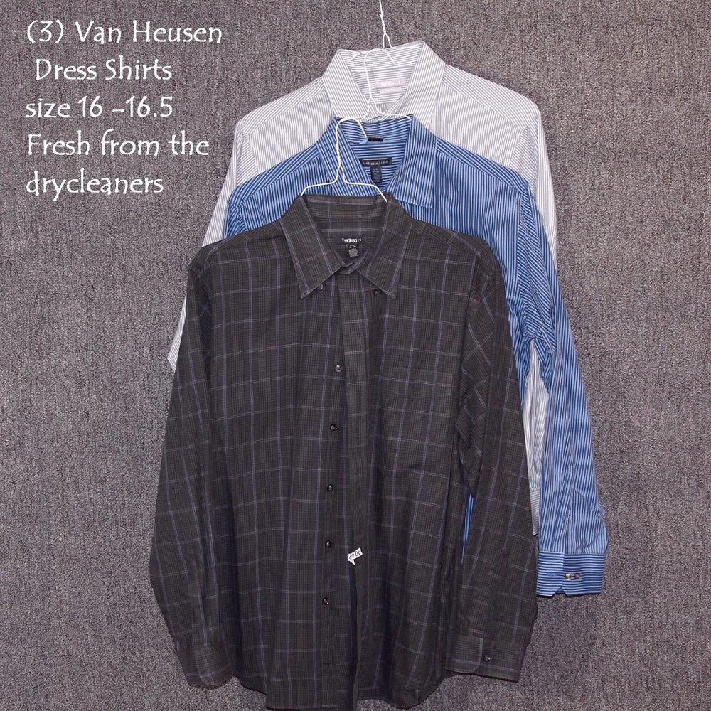 Three (3) Van Heusen Shirts 16 - 16.5 * Drycleaned
